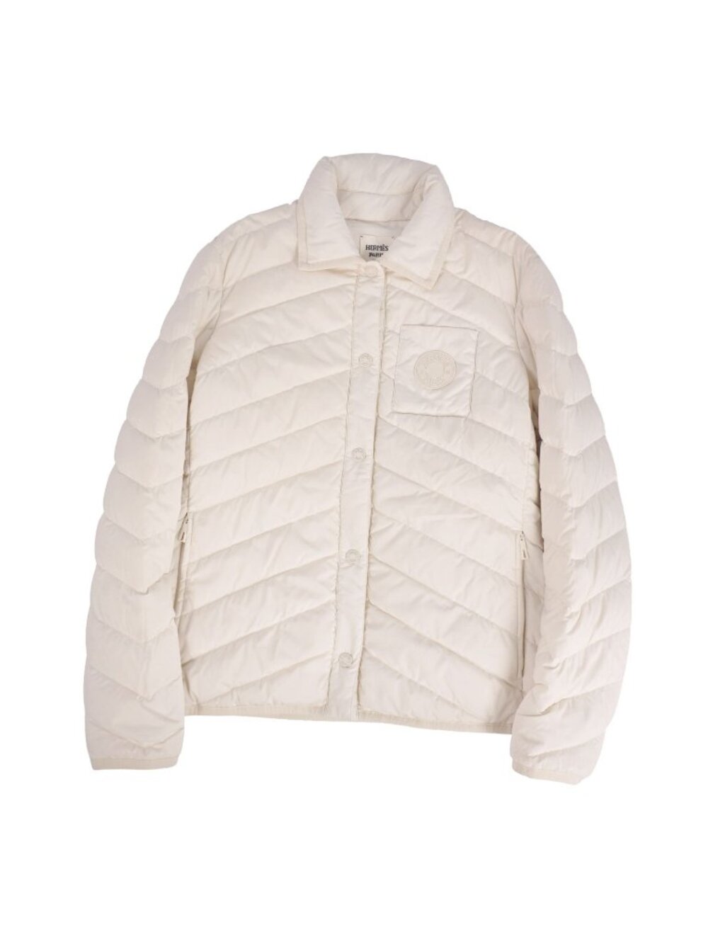 Hermes Jacket Down Sellier Buttons Polyester White 40